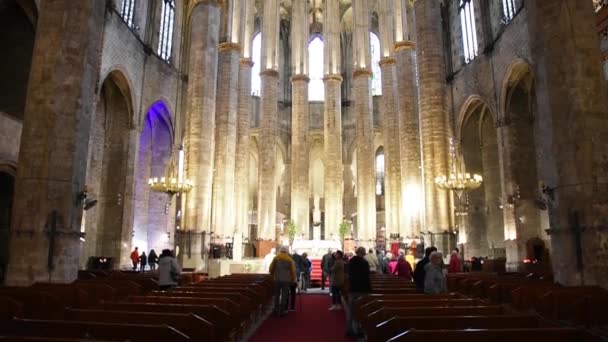 Interiören Santa Maria Del Mar Den Vackraste Gotiska Kyrkan Barcelona — Stockvideo