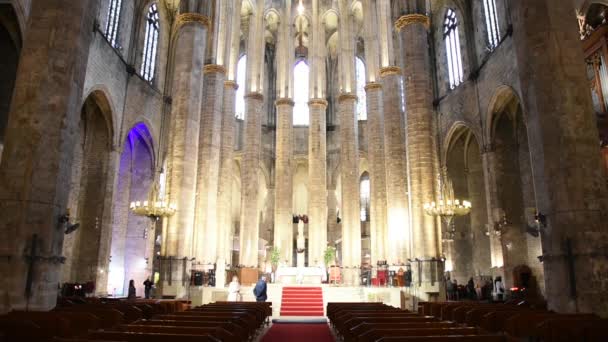 Interiören Santa Maria Del Mar Den Vackraste Gotiska Kyrkan Barcelona — Stockvideo