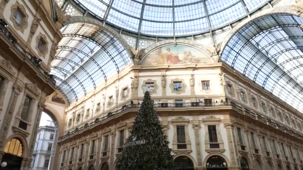 Vista Panorâmica Galeria Vittorio Emanuele Árvore Natal Swarovski Milão — Vídeo de Stock