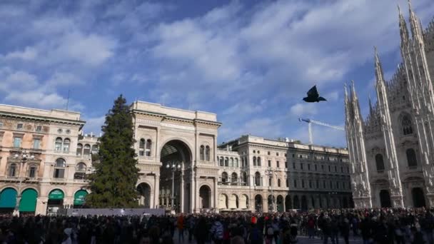 Milan Itálie Turisté Procházka Piazza Duomo Jít Nakupovat Vánoce — Stock video