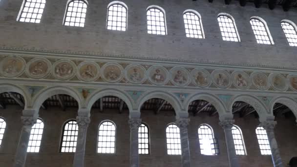 Ravenna Italy August 2018 Mosaics Right Side Wall Nave Basilica — 图库视频影像