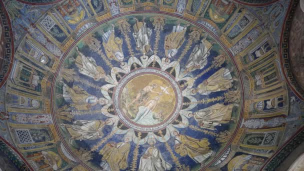 Ravenna Italy 2018 August Mosaic Ceiling Baptistery Orthodox Neoniano Ravenna — 图库视频影像