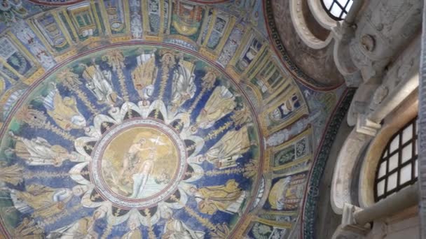 Ravenna Italy 2018 August Mosaic Ceiling Baptistery Orthodox Neoniano Ravenna — 图库视频影像