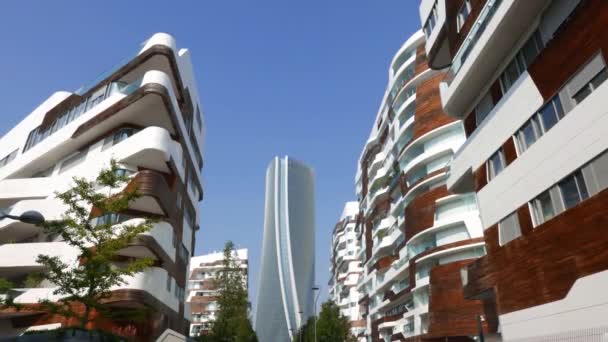 Hadid Tower City Life Komplex Torri Milan Platz Moderne Gebäude — Stockvideo