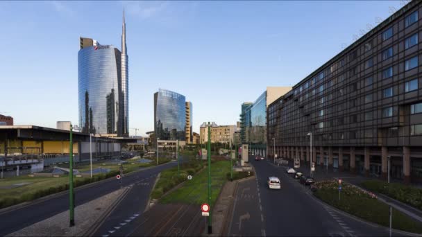 Torre Unicredit Arranha Céu Localizado Milão Itália Edifício Sede Unicredit — Vídeo de Stock