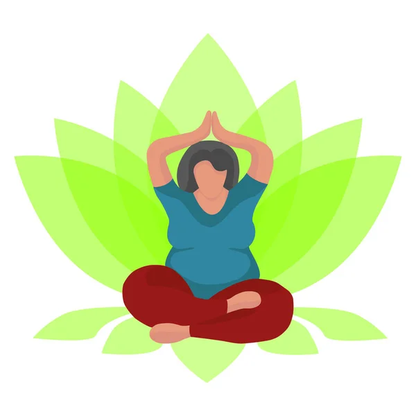 Femme Surpoids Assis Position Lotus Yoga Pour Les Filles Taille — Image vectorielle