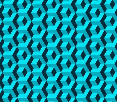 Geometrik küplerin soyut, dikişsiz deseni. Mavi renk. 3B vektör arkaplanı