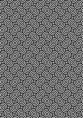 Soyut çember deseni. Siyah-beyaz geometrik üç boyutlu vektör duvar kağıdı, daire şeklindeki arka plan. Optik yanılsama.