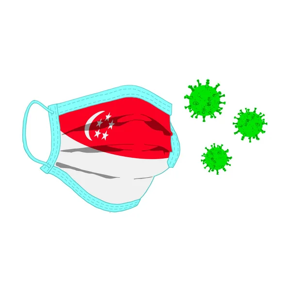 Ilustrasi Vektor Dari Masker Pernapasan Protektif Dalam Bentuk Bendera Singapura - Stok Vektor