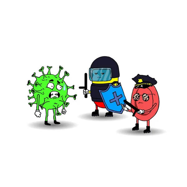 Ilustrasi Vektor Dalam Gaya Kartun Untuk Menghentikan Coronavirus Pelindung Antivirus - Stok Vektor