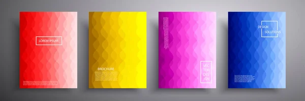 Grafik geometrik elementlerle parlak bir kapağın vektör çizimi. Renkli yarım ton eğimleri. Broşürler, posterler, afişler, el ilanları ve kartlar için şablon koleksiyonu