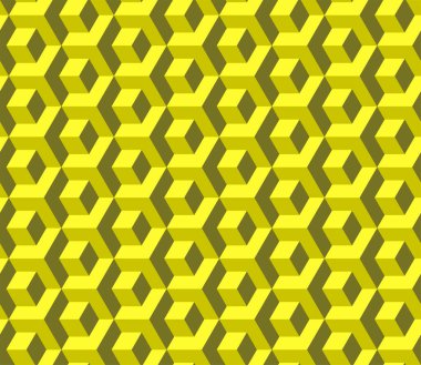 Düzenlenebilir vektör biçiminde soyut küp deseni. Kusursuz Küp Deseni. Sarı renk. 3 boyutlu vektör arkaplanı. Modern stil dokusu.