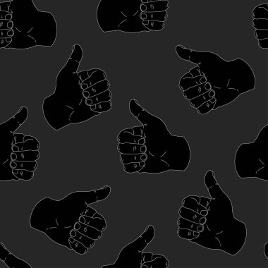 Kusursuz desenli baş parmak hareketi. Bir işaretin vektör illüstrasyonunda her şey düzdür. Arkaplan, kumaş, duvar kağıdı, çıkartma ve web sayfaları için tasarım.