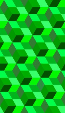 Yeşil vektörsüz geometrik küp desenli arka plan. Soyut sonsuz gelecekçi ambalaj arkaplanı. Modern grafik tasarımı.