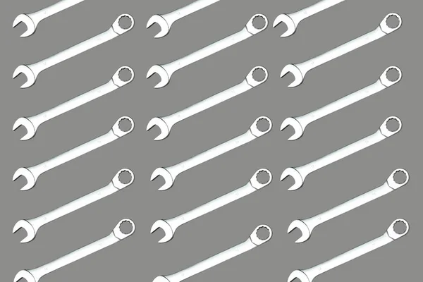 Metal Spanner Pattern Grey Background Horizontal Ornament Template — Stock Photo, Image