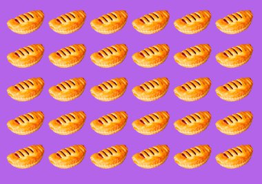 Mor arka planda reçelli poğaça deseni. Süs, şablon.