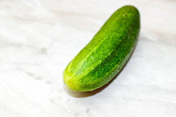 Ripe Whole Cucumber Light Background Top View Selective Focus — Stock Photo, Image