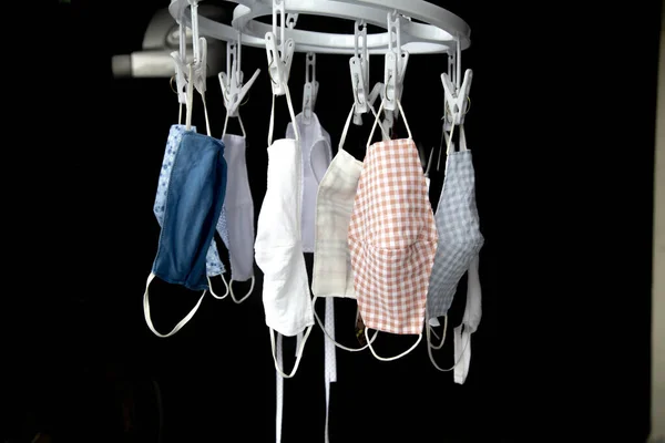 Cotton Cloth Mask Hanging Outdoor Used Washing Natural Glare Light — Stock Photo, Image