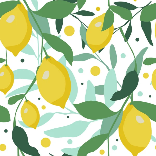 Illustration Fruits Couleur Fraîche Motif Sans Couture Avec Citrons Jaunes — Image vectorielle