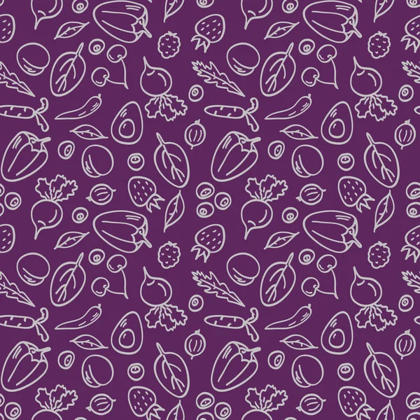 Makanan Vegetarian Sehat Pola Mulus Pada Latar Belakang Ungu Gambar Stok Vektor