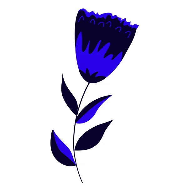 Один Темно Синий Цветок Нарисованный Вручную Народном Этническом Стиле Народный — стоковый вектор