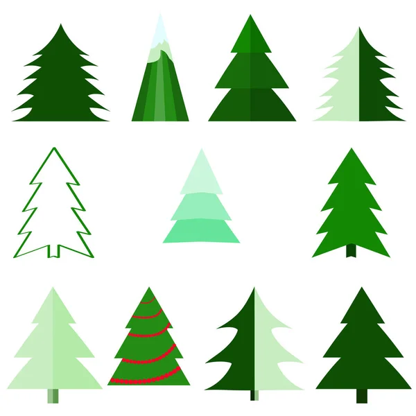 Vector Set Christmas Trees Flat Style Christmas Tree Collection Holiday — Stock Vector