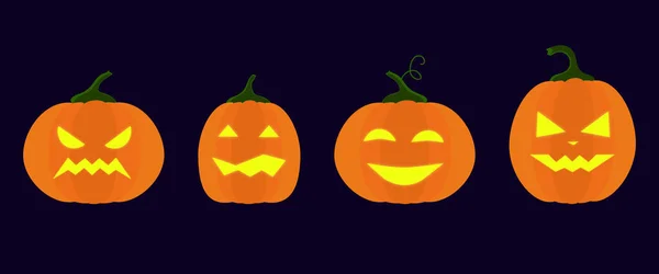 Ensemble Illustrations Plates Citrouilles Halloween Avec Des Yeux Des Bouches — Image vectorielle