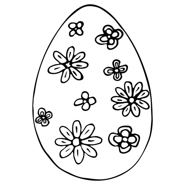 Påskägg Målat Med Enkla Blommor Vektor Handritad Klotter Illustration Påskkort — Stock vektor