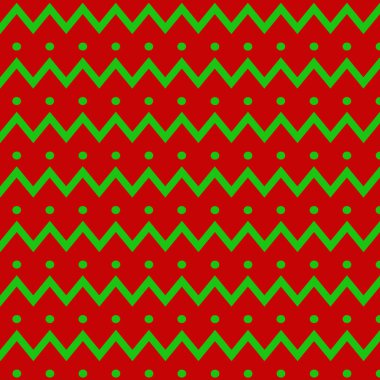 Yeni yıl ve Noel renklerinde zigzag çizgileri ve noktaların geometrik deseni. Tekstil, kumaş, kapak, ambalaj kağıdı tasarımı
