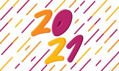 2021 şablon tasarımı. Poster, takvim, broşür, afiş, baskı, tebrik kartları için parlak tasarım. Şablon vektör illüstrasyonu - Çapraz renkli çizgilerin beyaz arkaplanı 2021