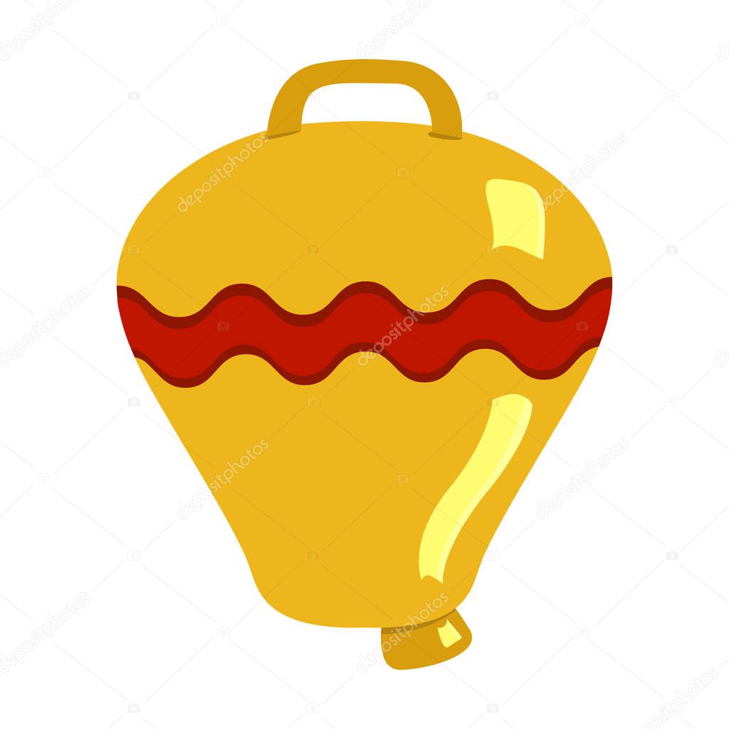 Color illustration of a cow bell with glare of light in a flat design style. Cow bell for livestock icon design element