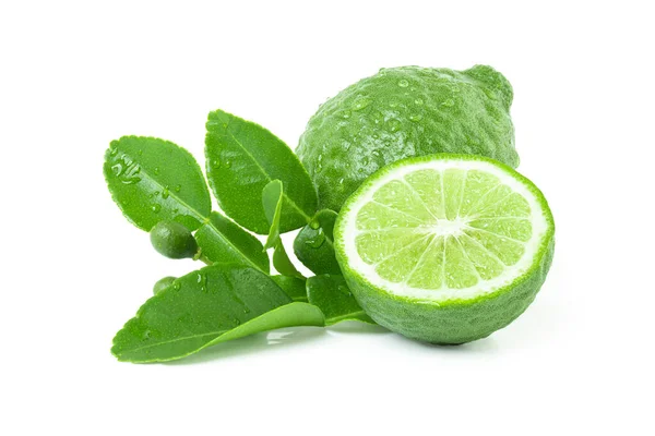 Taze Bergamot Meyveleri Bırakır Yapraklar Beyaz Arka Planda Kırpma Yolu — Stok fotoğraf