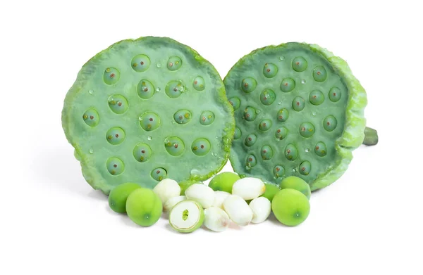 Close Lotus Seeds Isolated White Background Clipping Path — Stock Photo, Image
