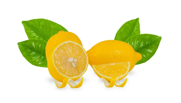 Limone Fresco Con Foglie Isolate Fondo Bianco Con Percorso Ritaglio — Foto Stock