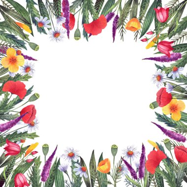 Kartpostallar için çerçeve, kır çiçeklerinden fotoğraflar