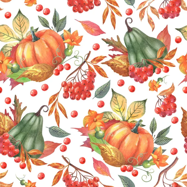 白い背景に紅葉 カボチャ 果実とシームレスなパターン 紙のデザイン — ストック写真