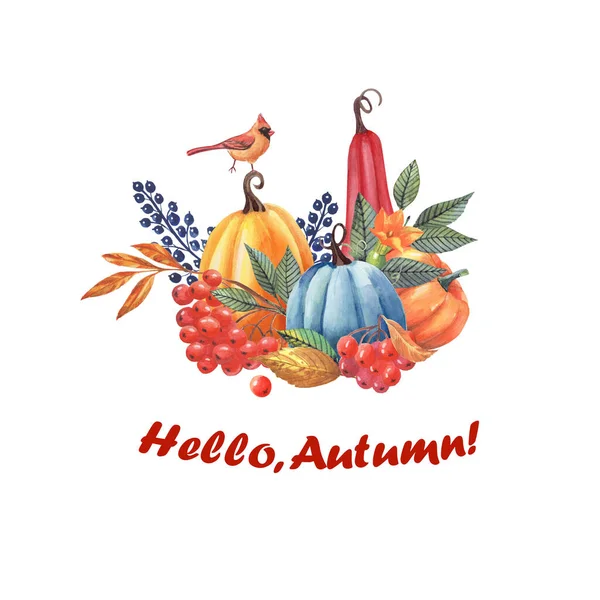 Autumn Emblem Autumn Leaves Berries Pumpkins Design Textiles Fabrics Book — Stock Photo, Image