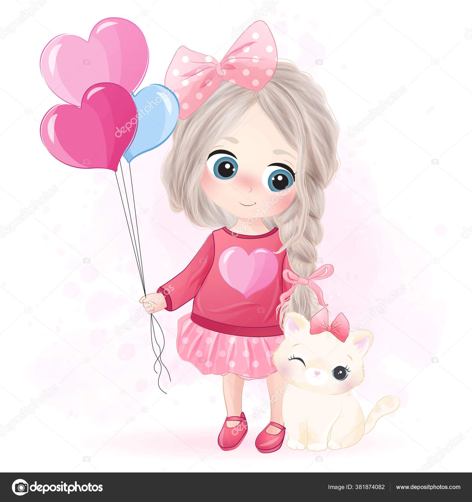 Cute Little Girl Holding Balloon Kitty Stock Vector Image by ©Trendysense #381874082 Cute Little Girl Holding Balloon Kitty Stock Vector Image by ©Trendysense #381874082