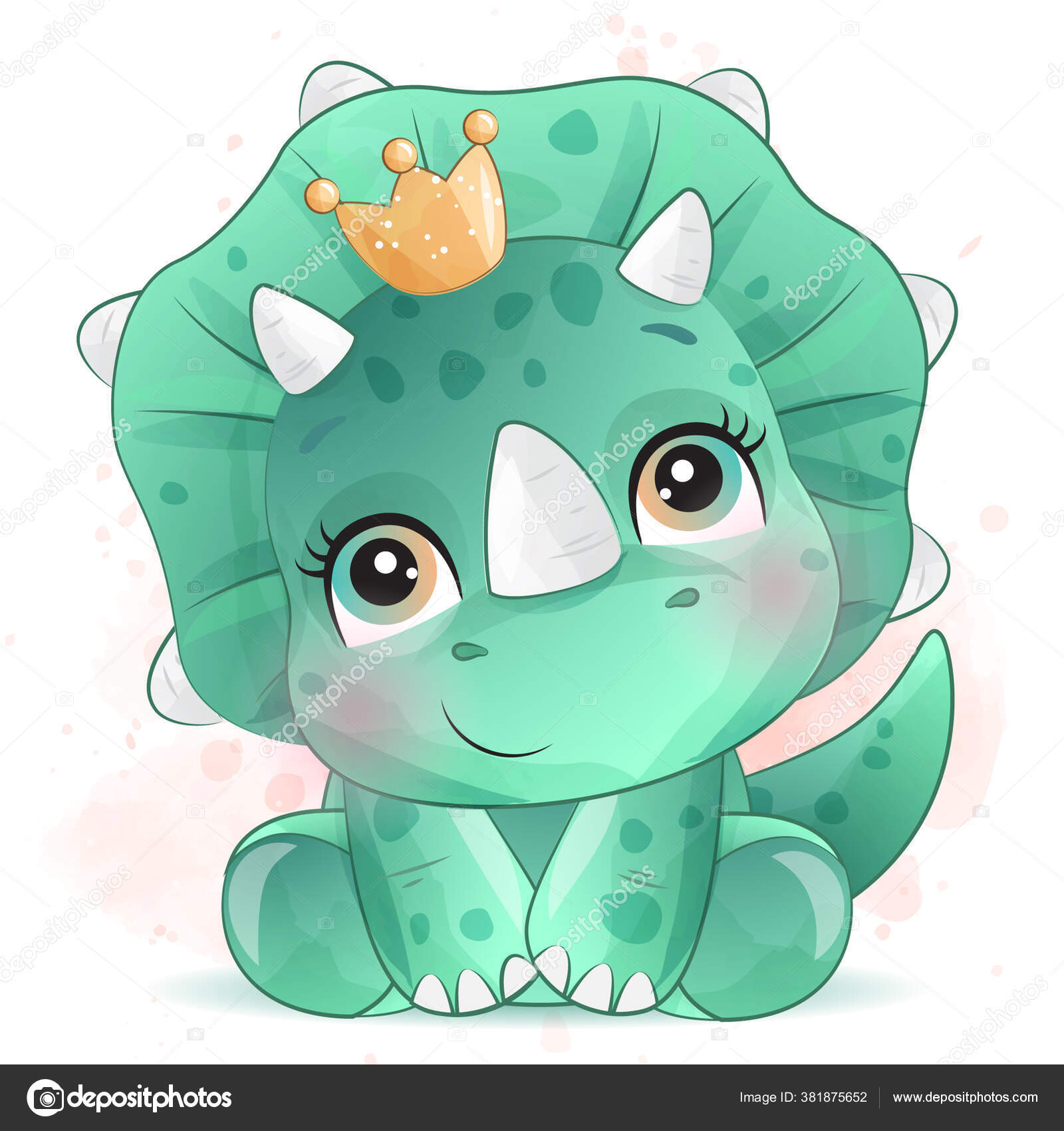 Søt Liten Dinosaur Med Akvarellillustrasjon stockvektor © Trendysense  #381875652, image size:1600x1700