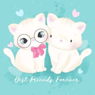 Suluboya resimli şirin bir kedicik.