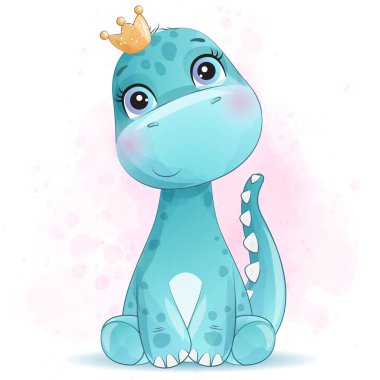 Suluboya resimli şirin bir dinozor.