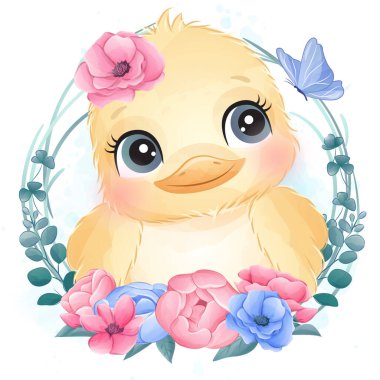 Suluboya resimli şirin bir kuş.