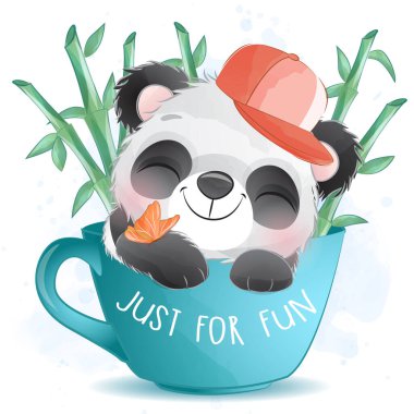 Suluboya resimli şirin bir panda.