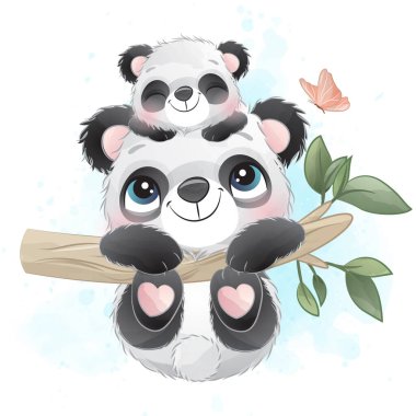 Suluboya resimli şirin bir panda.