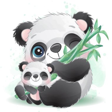 Suluboya resimli şirin bir panda.