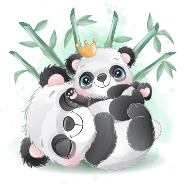 Suluboya resimli şirin bir panda.