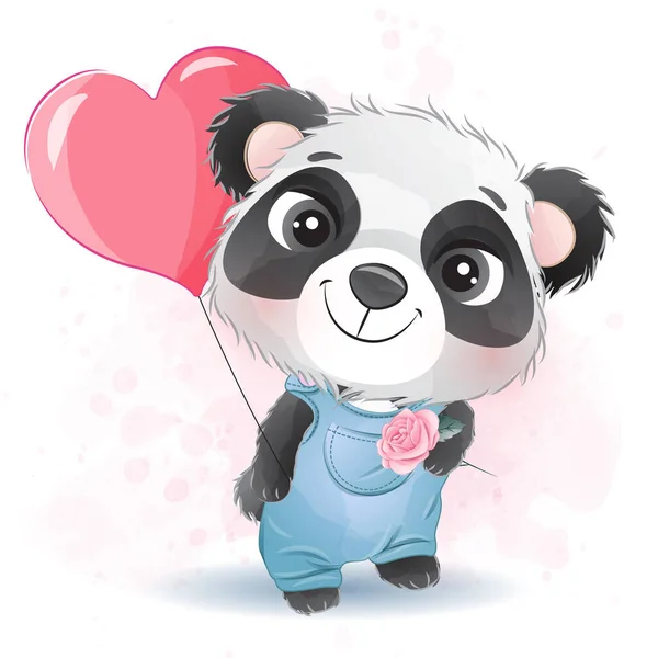 Bonito Pouco Panda Com Aquarela Ilustração — Vetor de Stock