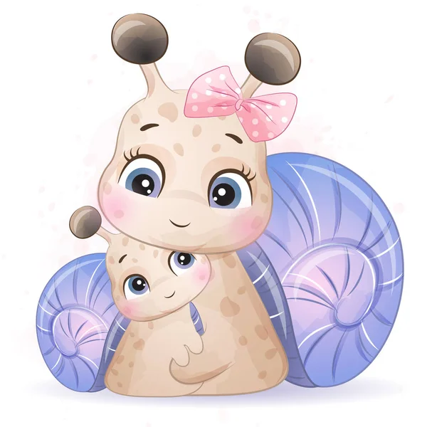 Petit Escargot Mignon Avec Illustration Aquarelle — Image vectorielle