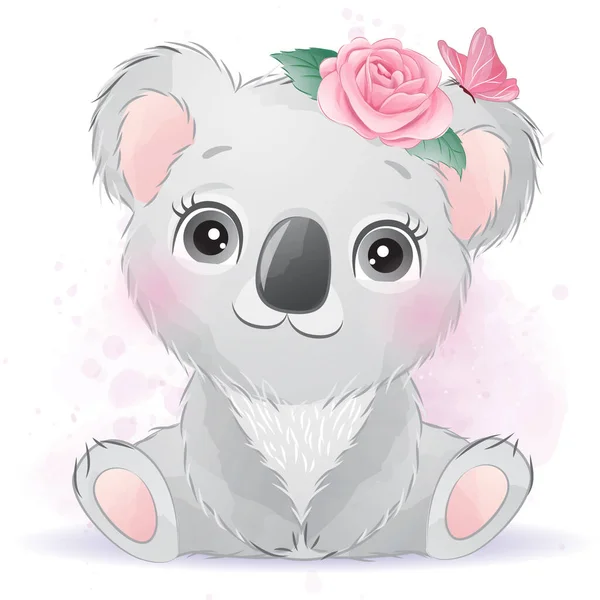 Söt Liten Koala Björn Med Akvarell Illustration — Stock vektor