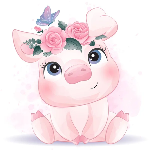 Lindo Cerdito Con Ilustración Acuarela — Archivo Imágenes Vectoriales